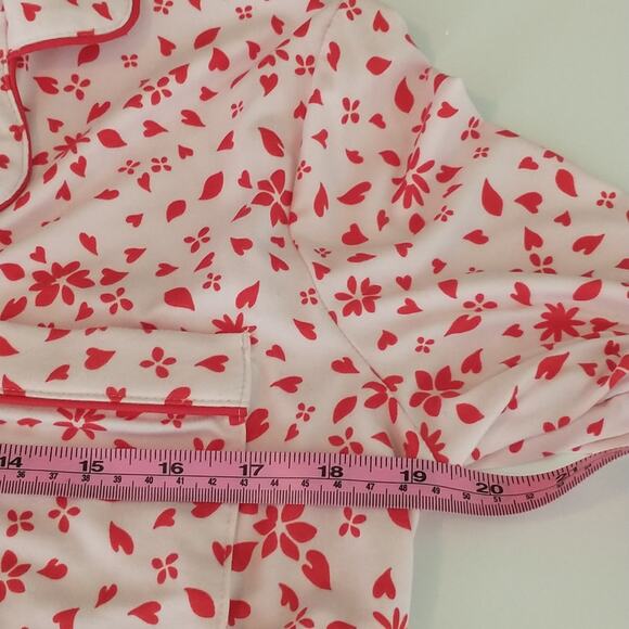Kate Spade Modal Pajama Top Wmn's Sz M 3/4 Sleeve button Up Pink red Heart s - Picture 7 of 11